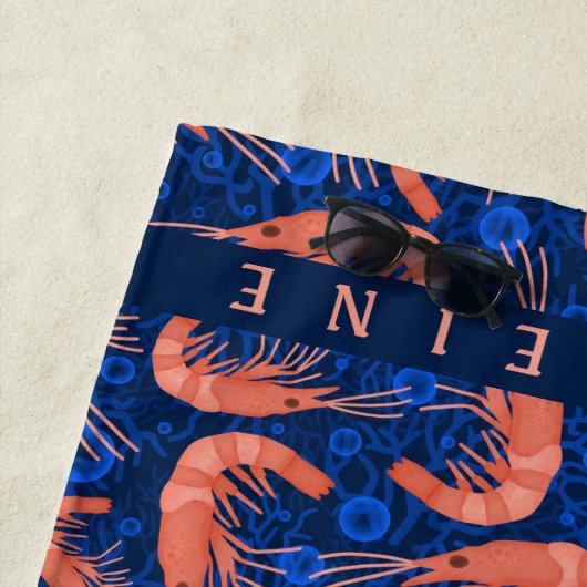 エビの車海老の珊瑚の海の泡沿岸濃紺 ビーチタオル (インサイチュ)