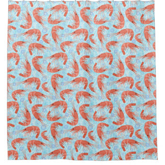 エビの車海老の珊瑚の海の泡航海のな海の青 シャワーカーテン