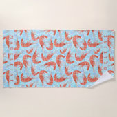 エビの車海老の珊瑚の海の泡航海のな海の青 ビーチタオル (正面)