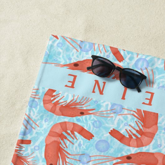 エビの車海老の珊瑚の海の泡航海のな海の青 ビーチタオル (インサイチュ)