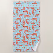 エビの車海老の珊瑚の海の泡航海のな海の青 ビーチタオル (正面)