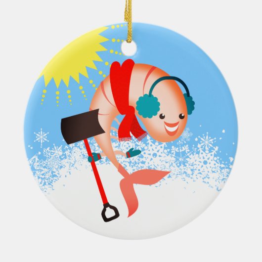 エビの雪のシャベルのシーフードのクリスマスのオーナメント セラミックオーナメント (裏面)