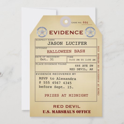 エビデンスラベルハロウィン不気味ユーモア風変わり価値 招待状 (正面)