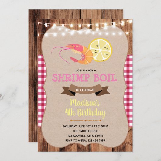 エビボイルガール誕生日パーティーカード 招待状 (正面/裏面)
