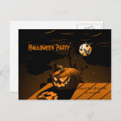 エビルカボチャ怖いこうもりハロウィーン招待状 インビテーションポストカード (正面/裏面)