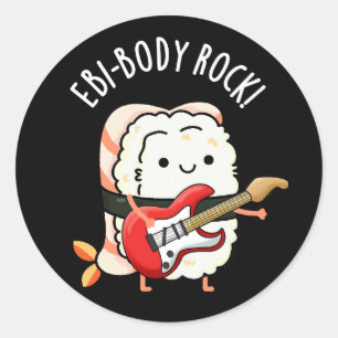 エビ体ロックおもしろいロッカーすしプリン黒BG ラウンドシール