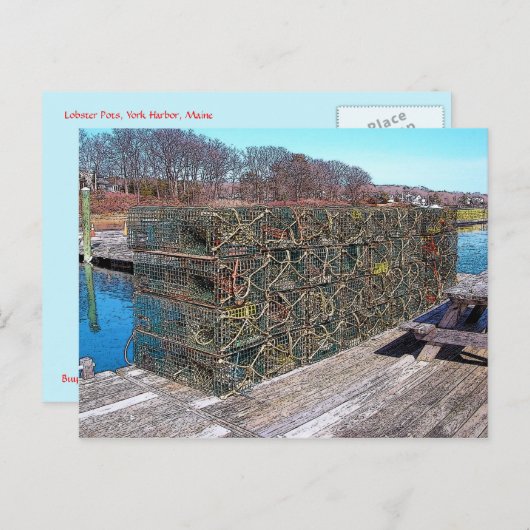 エビ取りかご、ヨーク港、メイン-郵便はがき ポストカード (正面/裏面)