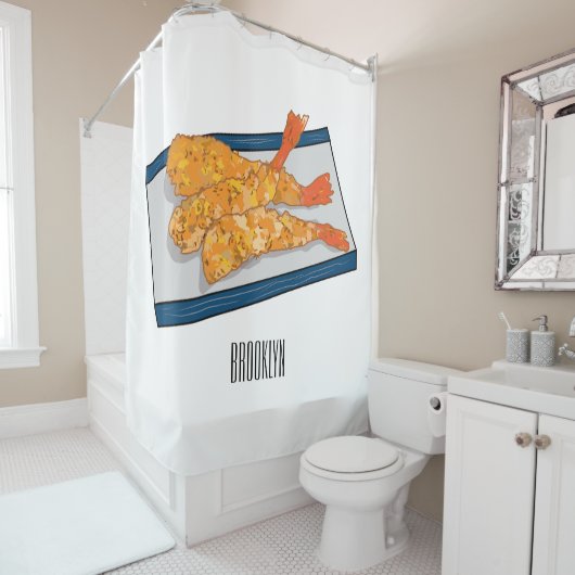 エビ天ぷら漫画イラストレーション シャワーカーテン (インサイチュ)