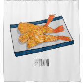 エビ天ぷら漫画イラストレーション シャワーカーテン (正面)