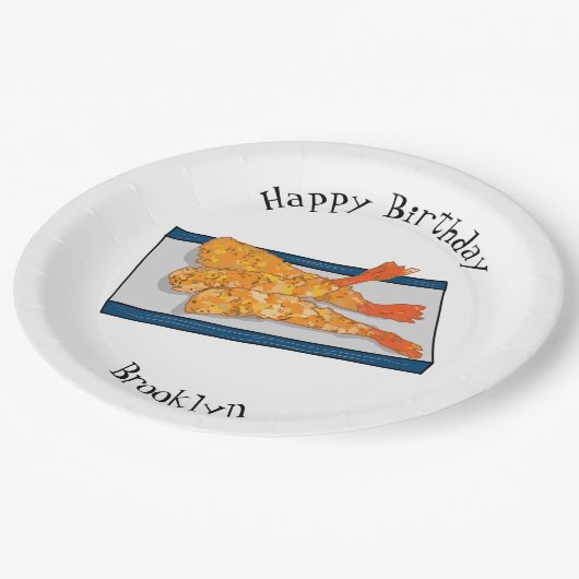 エビ天ぷら漫画イラストレーション ペーパープレート (アングル)