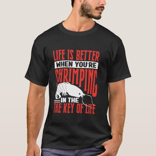 エビ好き必見！面白いエビ漁の仲間たち Tシャツ (正面)