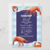 エビ沸騰婚約パーティシーフードネイビーロブスター 招待状 (正面)