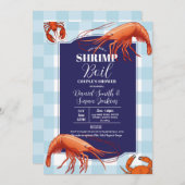 エビ沸騰婚約パーティシーフードネイビーロブスター 招待状 (正面/裏面)