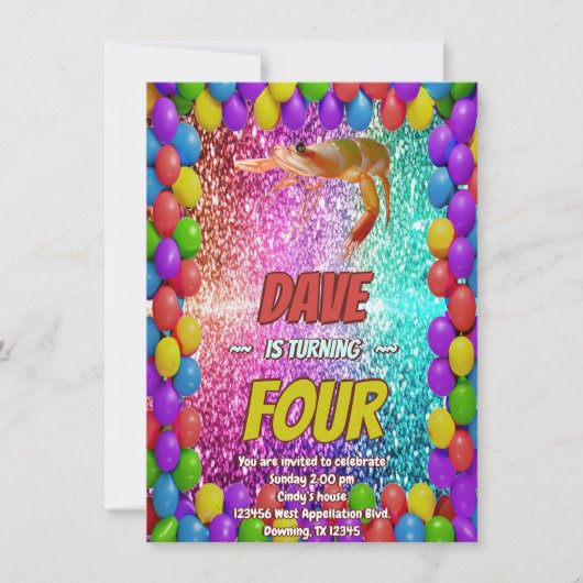 エビ漫画の誕生日招待状 子供へ 招待状 (正面)