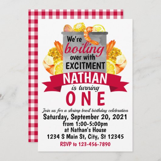 エビ焼き誕生日 招待状 (正面/裏面)