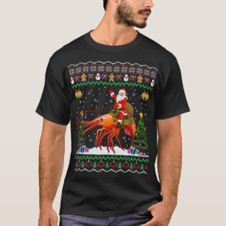 エビ醜いクリスマスギフトサンタ乗馬エビのクリスマ Tシャツ