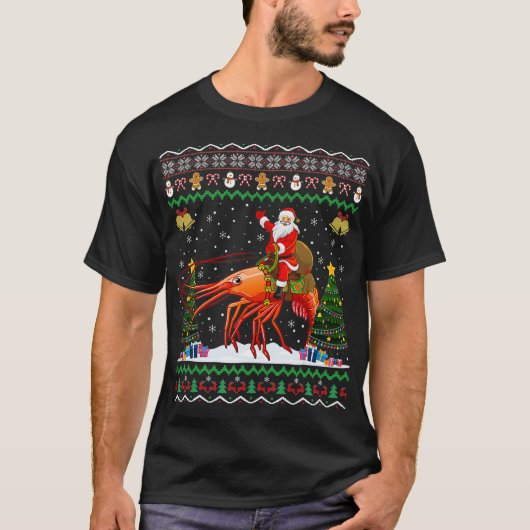 エビ醜いクリスマスギフトサンタ乗馬エビのクリスマ Tシャツ (正面)