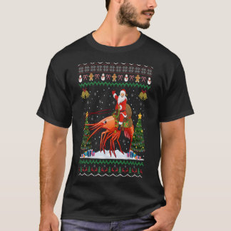 エビ醜いクリスマスギフトサンタ乗馬エビのクリスマ Tシャツ