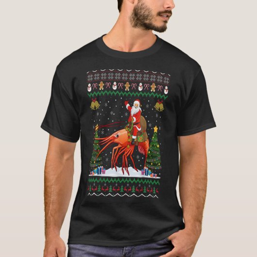 エビ醜いクリスマスギフトサンタ乗馬エビのクリスマ Tシャツ (正面)