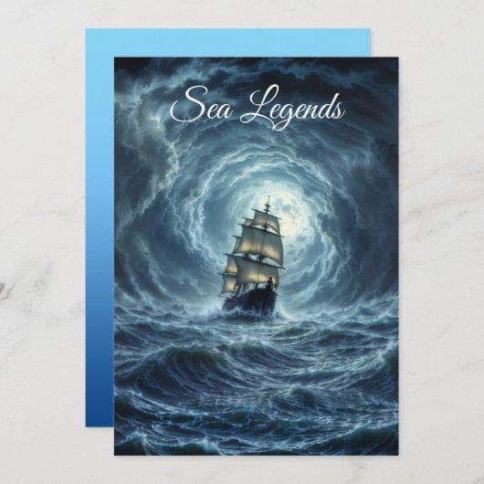 エピックな嵐のボート ムーン ウェーブス アドベンチャー 招待状 (正面/裏面)