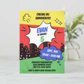 エピックカラフルスーパーヒーロー誕生日 招待状 (スタンド正面)