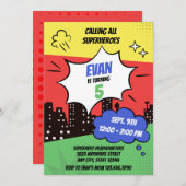 エピックカラフルスーパーヒーロー誕生日 招待状 (正面/裏面)