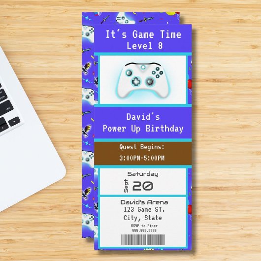 エピックゲーマー ハッピー8歳の誕生日チケット招待状 招待状