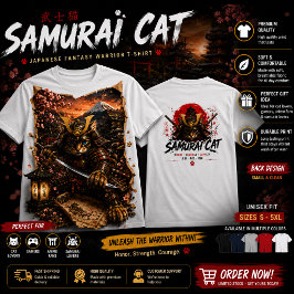 エピックサムライキャットウォリアー日本幻想Tシャツ Tシャツ