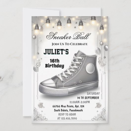 エピックシックシューガールスウィート16スニーカー誕生日 招待状 (正面)