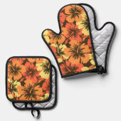 エピックハイビスカスハワイアンフローラアロハオレンジ 鍋つかみ&鍋敷きセット (正面/裏面)