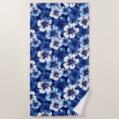 エピックハイビスカスハワイアンフローラアロハネービー ビーチタオル (正面)