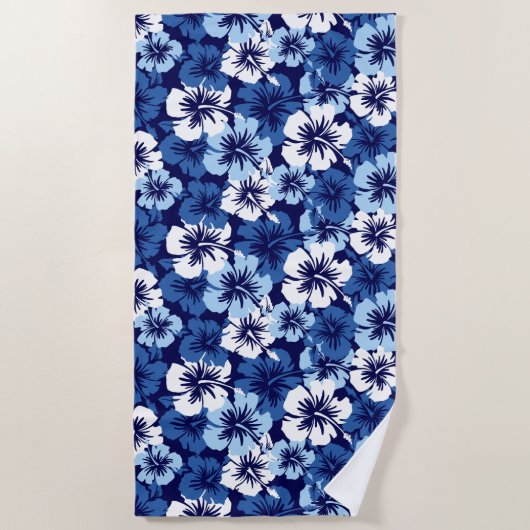 エピックハイビスカスハワイアンフローラアロハネービー ビーチタオル (正面)