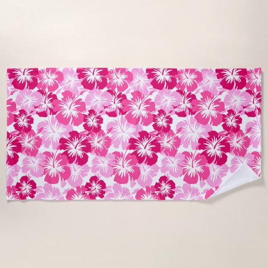 エピックハイビスカスハワイアンフローラアロハピンク ビーチタオル (正面)
