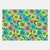 エピックハイビスカスハワイアンフローラトリオブルー&オリーブ ラッピングペーパーシート (正面3)