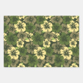 エピックハイビスカスハワイアンフローラトリオブルー&オリーブ ラッピングペーパーシート (正面2)