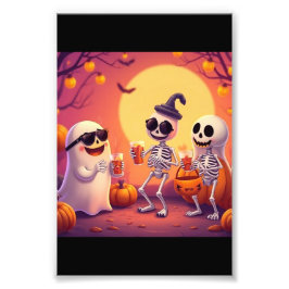 エピックハロウィン – かわいいお化け、かぼちゃ、スケルトン フォトプリント           