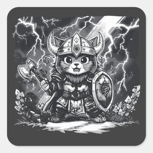 エピックバイキング 猫 戦士 アックスとシールド スクエアシール (正面)