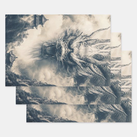 エピック中国のドラゴンイラストレーション ラッピングペーパーシート (セット)