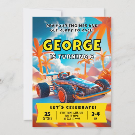 エピック誕生日レーシングカーアドベンチャー 招待状 (正面)