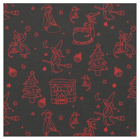 エピファニークリスマスの魔女befanaブラック ファブリック (クローズアップ)