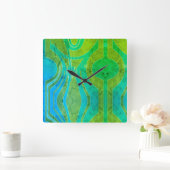 エフェクトパターン(の模様が)あるグリーンオリーブブルー曲線モチーフ スクエア壁時計 (ホーム)