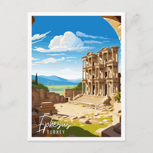 エフェソスターキーヴィンテージ旅行イラストレーション ポストカード (正面)