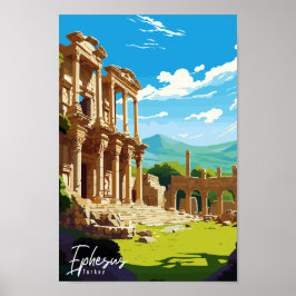 エフェソスターキーヴィンテージ旅行プレイスイラストレーション ポスター