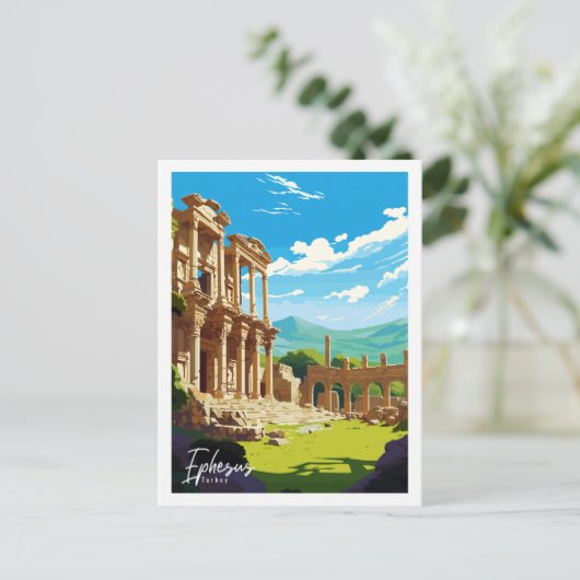 エフェソスターキーヴィンテージ旅行プレイスイラストレーション ポストカード (スタンド正面)