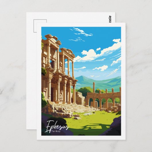 エフェソスターキーヴィンテージ旅行プレイスイラストレーション ポストカード (正面/裏面)