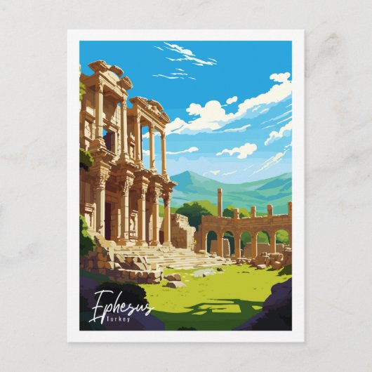 エフェソスターキーヴィンテージ旅行プレイスイラストレーション ポストカード (正面)