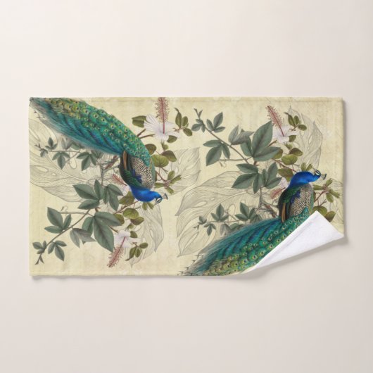 エフェメラピーコックハイビスエレガントカスイエローヴィンテージ バスタオルセット (ハンドタオル)