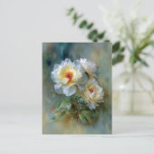 エフェメラルな白い芍薬の花 ポストカード (スタンド正面)