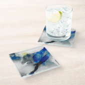 エフェメラル – 青と灰色 ガラスコースター (アングル)