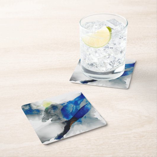 エフェメラル – 青と灰色 スクエアペーパーコースター (インサイチュ)